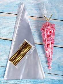 SHEIN 50pcs Clear Packaging Bag With 50pcs Twist Tie School Supplies Food Bag Food Box Suitable For Candy Chocolate Cookies ,Popcorn,Cookies & Party Favors,Goodie Bags Etc.