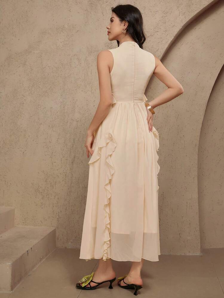 Women's Holiday Multilayer Ruffle Trim Sleeveless Dress, Ladies' Summer Apparel Graduation Dress, Women's Wedding Guest Formal Dress,Dress For Wedding Cocktail Dress