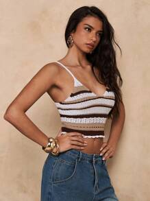 SHEIN BAE Women's Multi-Color Sexy & Romantic Striped Camisole Knit Sweater Top - Multicolor - View 6
