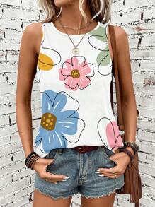 EMERY ROSE Women's Casual Vintage Floral Pattern Tank Top, Suitable For Summer,Casual - Multicolor - View 6