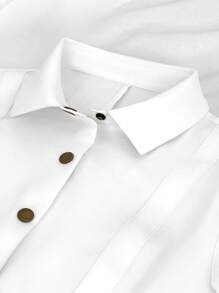 Women's Solid Color Business Single-Breasted Short Sleeve Slim Fit Casual Blouse - White - View 6