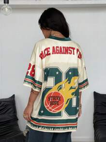 Coolane 女式夏季音乐会狂欢街头服饰复古 Y2K 数字图案超大 V 领 T 恤、针织 T 恤