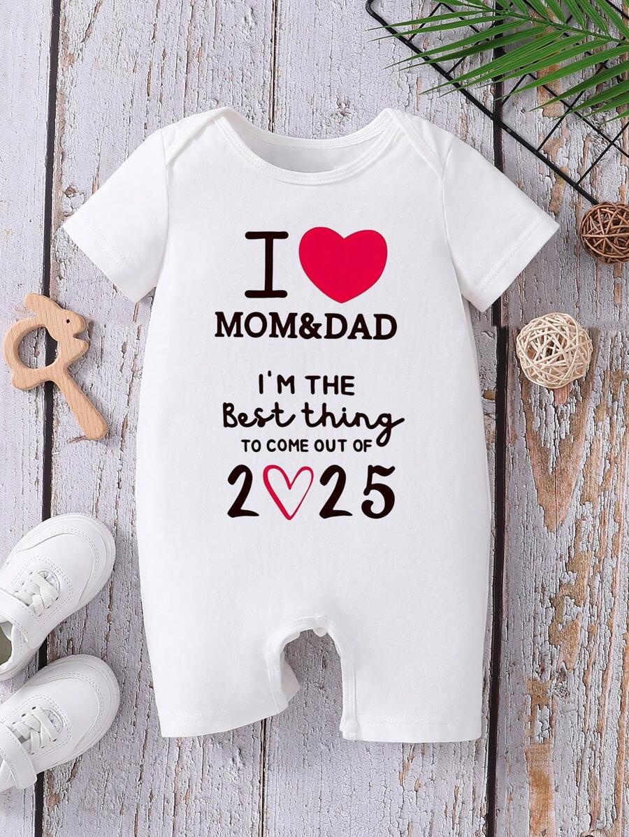 Mono de manga corta de estilo minimalista y casual para bebé niña, adecuado para el verano - Blanco - Ver 1