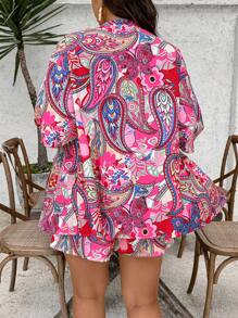 SHEIN VCAY Bộ 2 món áo sơ mi và quần short in họa tiết mùa hè cỡ lớn cho nữ, trang phục kimono ngắn giản dị cho khu nghỉ dưỡng bãi biển, trang phục tiệc hồ bơi Coconut Girl mùa hè Boho Chic phong cách Boho cho nữ trang phục ăn trưa cho nữ trang phục sân bay cho nữ trang phục kỳ nghỉ trên bãi biển trang phục nghỉ ngơi trong thành phố trang phục ngày lễ trang phục phương Tây cho nữ trang phục phương Tây cho nữ cộng với trang phục kỳ nghỉ mùa hè châu Âu trên đảo trang phục tuần trăng mật phụ nữ tiền già - Màu Hồng Tươi - Xem 2