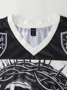 ROMWE MEN Prep 男士网眼拼布运动短袖 T 恤、运动服