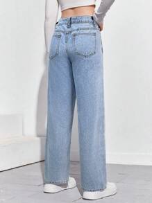 SHEIN Teen Girls' Casual Washed High Waisted Straight Leg Jeans