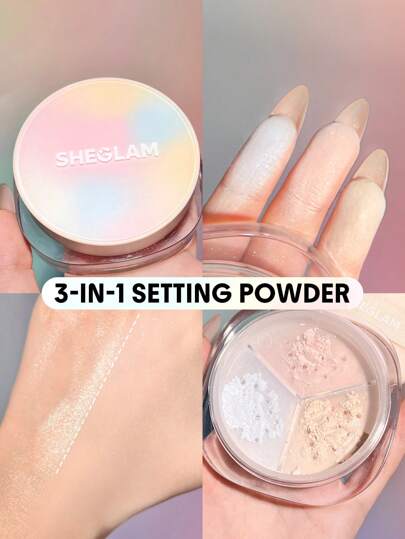 SHEGLAM Radiance Ring 3-In-1 Correcting Setting Powder 3-In-1 Brightening Oil Control Loose Setting Powder 매트 무공극 방수 롱래스팅 브랜드 뷰티 메이크업 화장품 여성과 소녀를 위한 완벽한 겨울 봄 이상적인 Y2K 화려한 패션 생일 기프트 파티 준비 완료 최고 색상