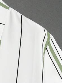 Manfinity Homme 2件套男士条纹短袖衬衫和纯色短裤 - 綠色 - 查看 3