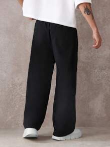 SUMWON 阔腿裤 宽松休闲抽绳裤 宽松高腰褶裥裤 现代都市街头风 周末舒适风格 - 黑色 - 查看 5