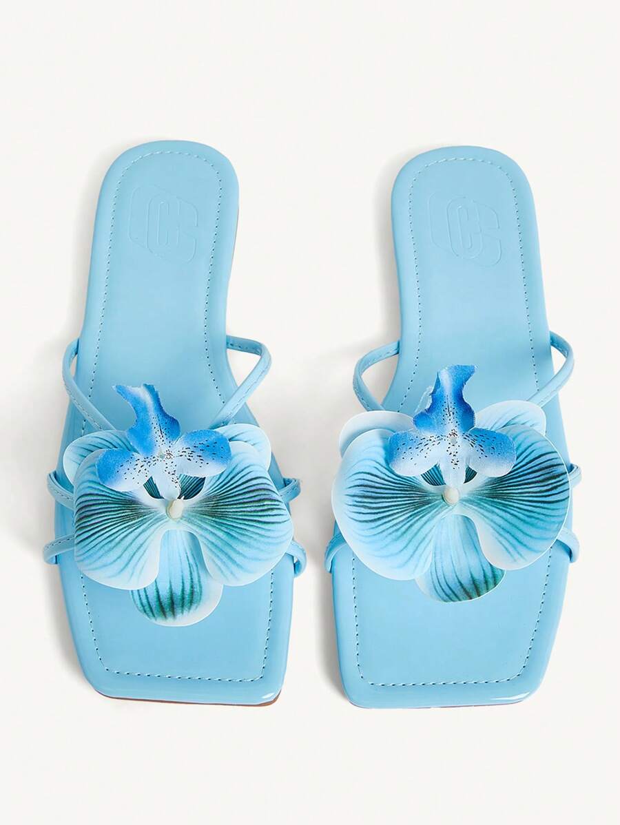 CUCCOO CHICEST Zapatos de mujer Nuevos para verano Bailarinas de punta cuadrada estilo Iris, Elegantes sandalias planas azul claro, Calzado de playa, Adecuado para fiestas de moda, vacaciones elegantes en la playa