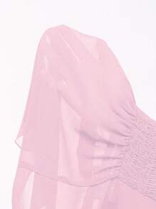Elamini Ruffled Resin Circle Design Semi-Sheer Boho Halter Top - Pink - View 4