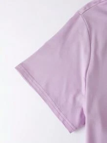 EMERY ROSE 大码女式花卉印花短袖休闲 T 恤，女式圆领花卉图案上衣，女式上衣 - 紫色 - 查看 5