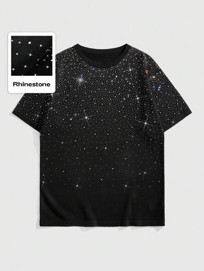 ROMWE Avant Men's Avant Fashion Starry Rhinestone Embellished Knit Sweater, Summer