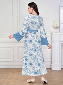 Al Najma 女式花卉印花V领扭纹长袖连衣裙 - 彩色 - 查看 2