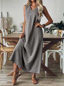 EMERY ROSE Plus Size Women Minimalist Long Commuter Dress - Dark Grey - View 3