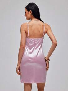 Roylia Women's Elegant Satin Slip Dress Mini Party Dress - Pink - View 2