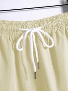 Manfinity RSRT 2件套男士纯色短袖单排扣衬衫短裤套装夏季两件套男士夏装套装男度假装夏季沙滩装 - 杏色 - 查看 4