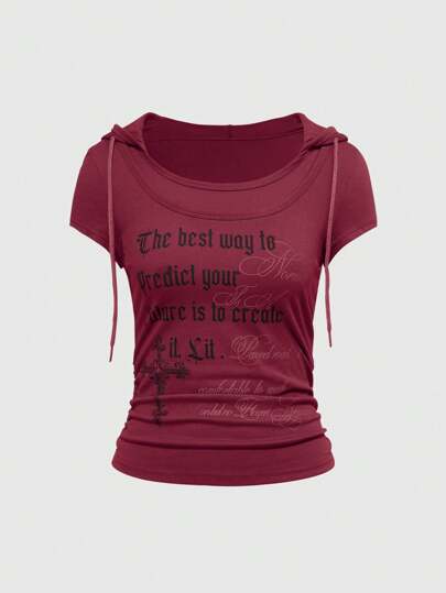 Grunge Punk Y2K Vintage American Street Style Printed Short Sleeve Hoodie