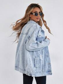 Selenza 纽扣蓝色前盖口袋落肩牛仔夹克