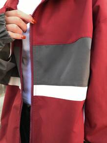 FRIFUL Women's Contrast Color Patchwork Loose Casual Jacket With Drawstring Hem, Graduation/Holiday/Beach Wear