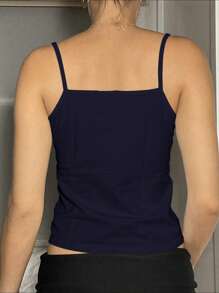 Jouncy 女士柔软芭蕾粉色纯色纽扣吊带背心，简约无袖上衣，适合女孩 - 藏蓝色 - 查看 2