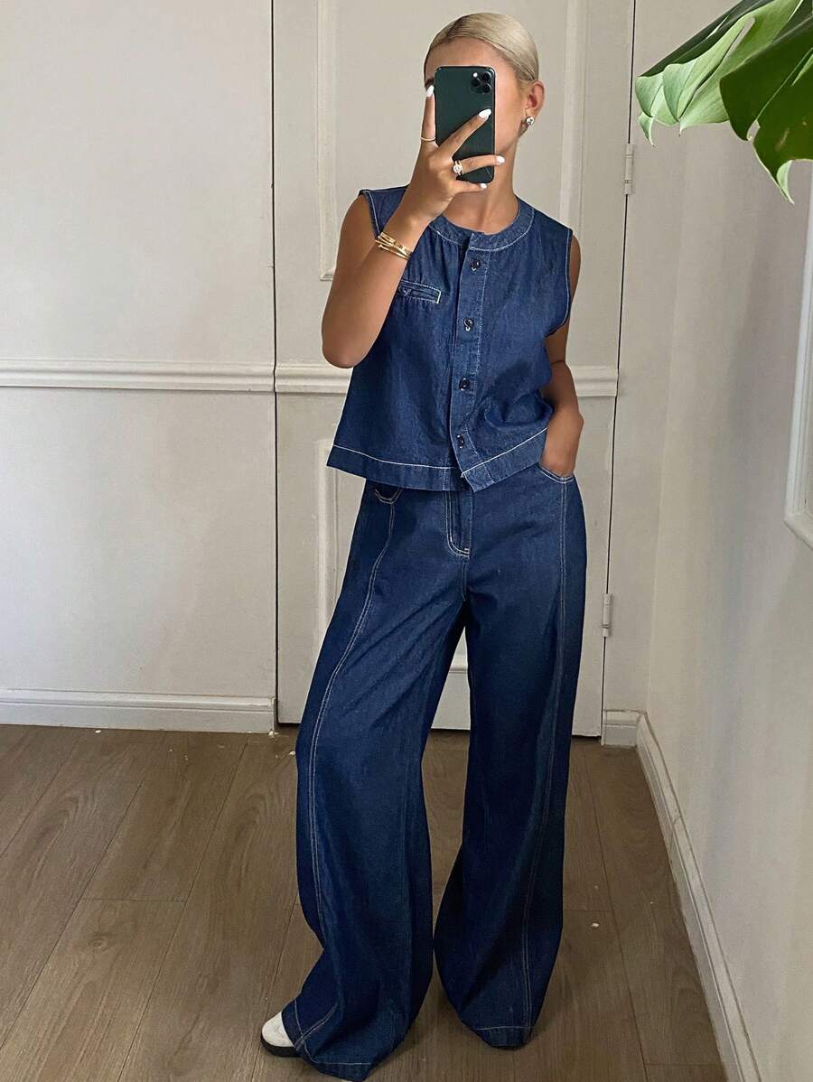 DAZY Women Denim Two Pieces Outfits - Blue - View 1