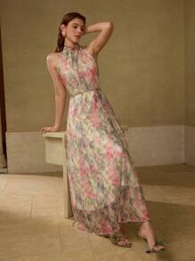 MOTF PREMIUM Kleid mit Allover-Muster und Gürtel