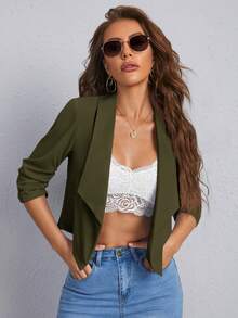 Firerie 女士休闲纯色西装外套，夏季办公室装，秋冬职业女性服装 - 軍綠色 - 查看 5