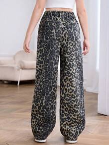 SHEIN Tween Girl Y2K 豹纹直筒牛仔裤 - 彩色 - 查看 2