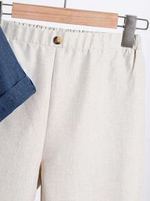 SHEIN Tween Boy Casual Short Sleeve Shirt And Trousers Set - Navy Blue - View 3