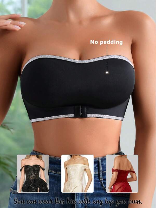 SHEIN Ocazional-Comfort 1 bucată la modă, cu bandă de satin, cu închidere în față, bustieră pentru femei