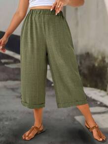 EMERY ROSE Große Größen lässige einfarbige lose weite Hose, Sommer - Grün - Übersicht 1