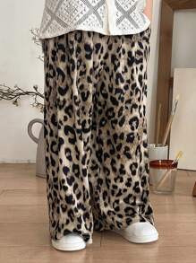 DAZY Leopard Print Loose Wide Leg Casual Pants For Young Boys - Brown - View 4