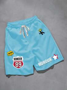 Manfinity Homme Men's Letter Print Casual Shorts For Summer - Blue - View 3