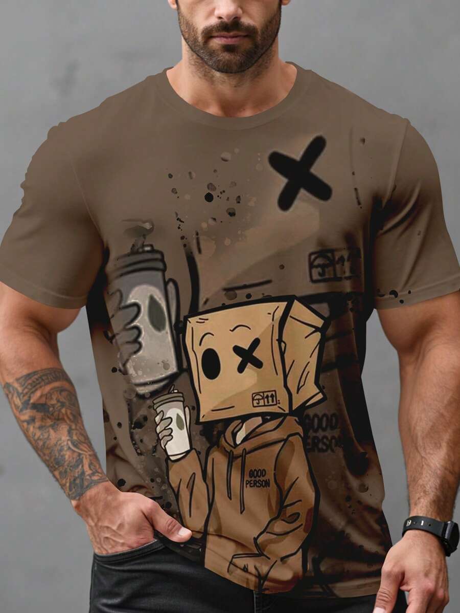 Manfinity LEGND Plus Size Men's Summer Casual Cartoon Print Short Sleeve T-Shirt - Multicolor - View 1