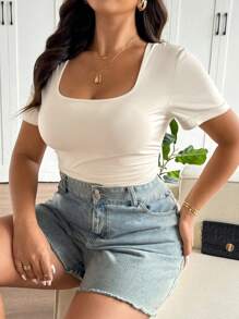 SHEIN Frenchy 3pcs/Set Plus Size Women All-Match Style Bodysuit, Black/Apricot/Coffee Color, Stylish & Versatile Casual Bodysuit