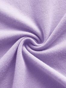 SHEIN 2 件套青少年女孩休闲简约字母印花宽松短袖 T 恤和阔腿裤套装 - 淡紫色 - 查看 12