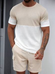 Manfinity CasualCool Men's Solid Color T-Shirt And Shorts Set, Fashion Outfit For Summer Casual Two Pieces Set Men, Cozy Outfits - Multicolor - View 4