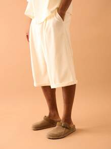 Musero Oversized Baggy Turn Up Hem Shorts Only Summer Streetstyle Vacation Casual Smart - White - View 3