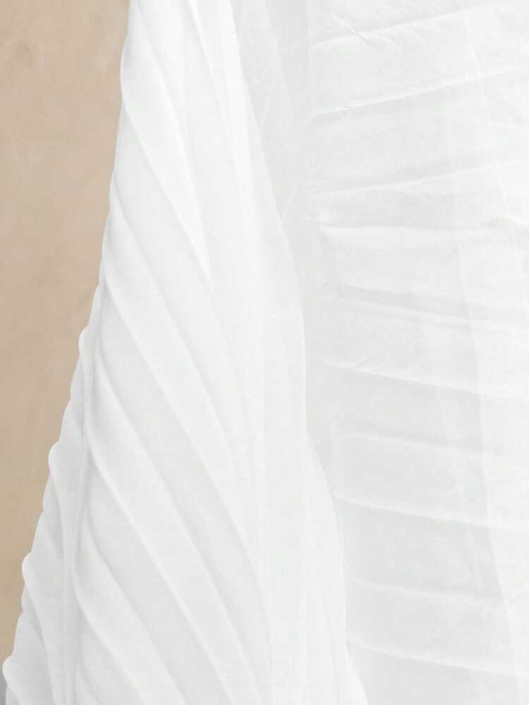 Women Plain Round Neck Sleeveless Pleated Elegant Knitted Dress
