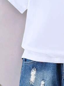 Baby Boy Casual Fashionable Comfortable Minimalist Letter Slogan Print Short Sleeve Round Neck T-Shirt, Summer Dad's Baby Clothes