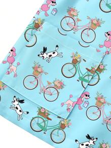 Blusa de escote en V de manga corta con estampado de bicicleta para mujer de talla grande - Multicolor - Ver 6