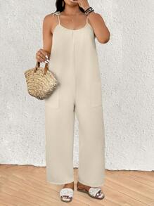 SHEIN Clasi Mono de talla grande de unicolor sin mangas, adecuado para el verano - Albaricoque - Ver 7