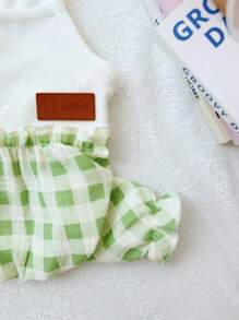 PETSIN Lightweight Breathable Plaid Flower Pet Jumpsuit, Cute Bear Graphics, Ideal For Small Dogs & Cats In Spring/Summer - Green - View 6