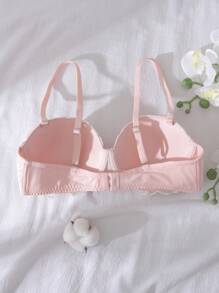 DelicateAllure Floral Lace Push-Up Balconette Underwired 1/2 Cup Strapless Lingerie Bra, Pink & White, Suitable For Holiday & Party, Kawaii - Pink - View 2