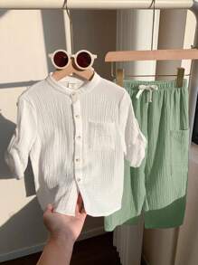 Set di maglietta a maniche corte con tessuto effetto e pantaloni più lunghi con tasche, adatto per i ragazzi, per l'uso quotidiano, commuting, scuola, vacanze, sport, primavera/estate