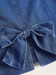 SHEIN ICON Abito in denim casual estivo con fiocco decorativo, senza maniche, aderente, per taglie forti