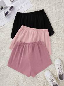 SHEIN 3 件套女士系腰休闲短裤家居服睡眠短裤 - 彩色 - 查看 2