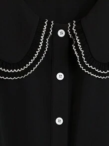 GlowEve CURVE Plus Size Elegant Casual Vacation Front Button Peter Pan Collar Shirt Dress - Black - View 5