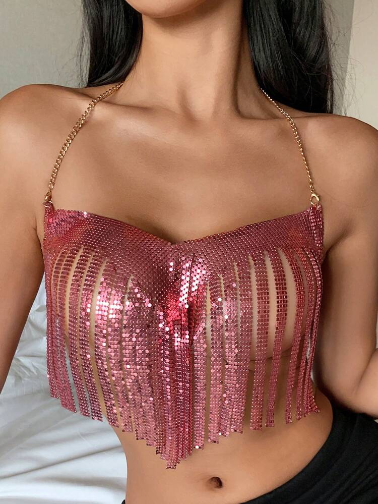Sequin Tassel Halter Backless Sexy Bra Top For Women Lingerie For Women